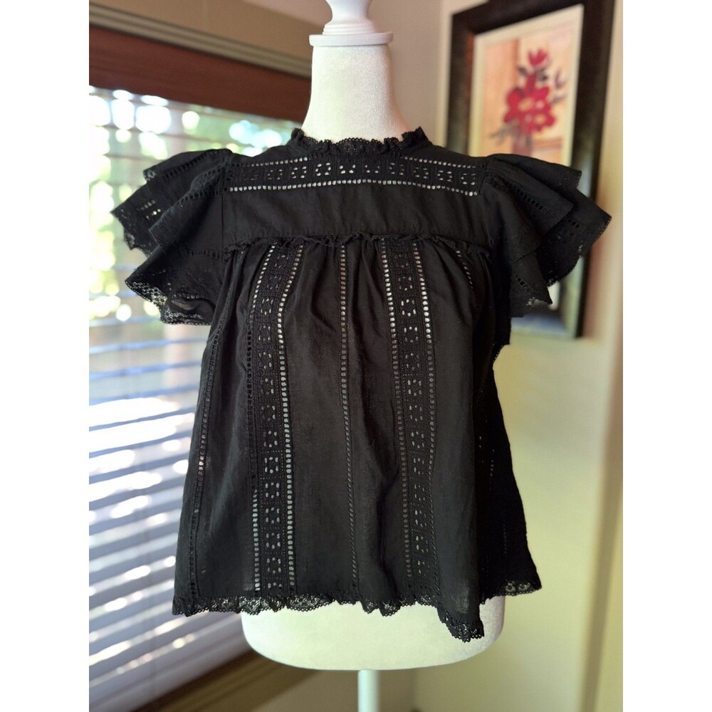 Estellina Womens Open-Back Eyelet Solid Blouse (Black) Small - Picture 1 of 6